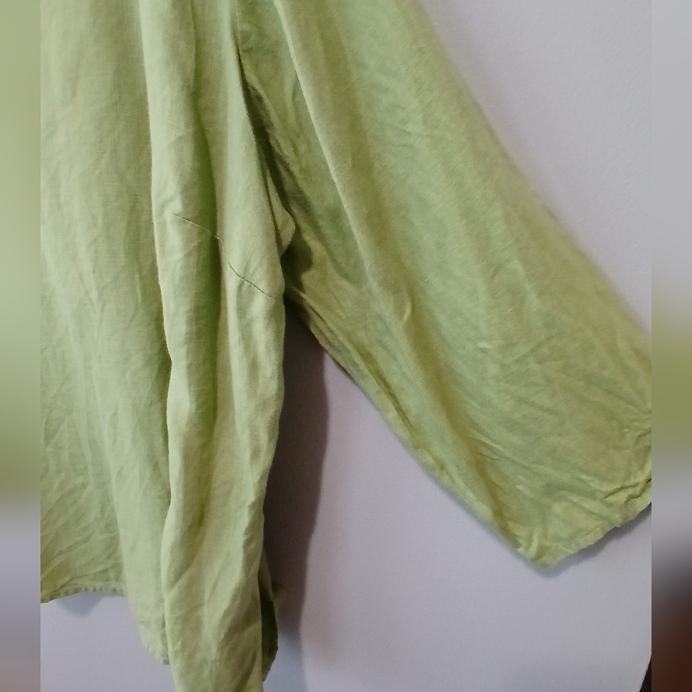 Caribbean Joe 100% Linen Green Embroidered 3/4 Sleeve Tunic Women's Size 2X - Picture 6 of 7